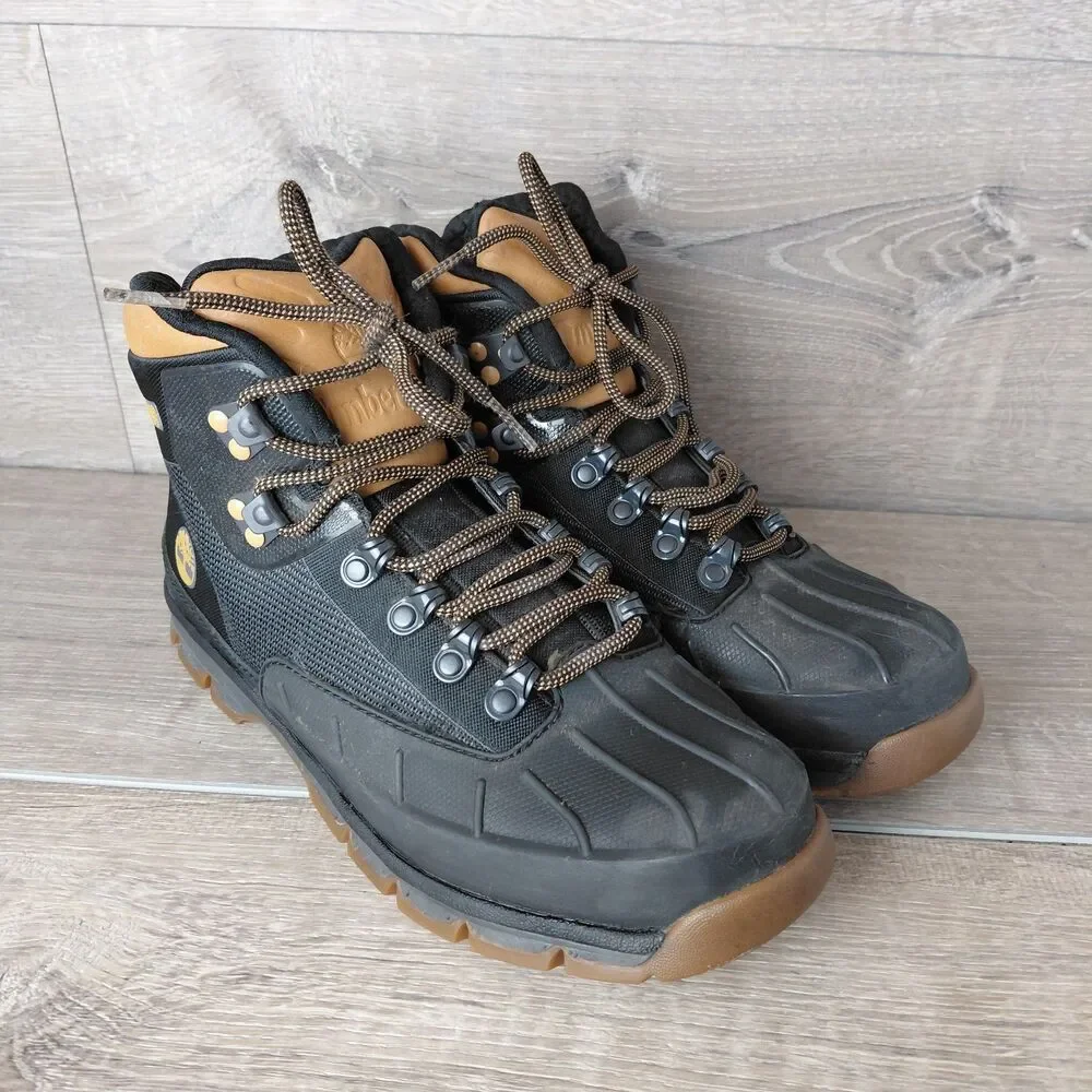 Timberland Euro Hiker Boot Men 8.5 Black Wheat Shell Toe Jacquard Outdoor Hiking
